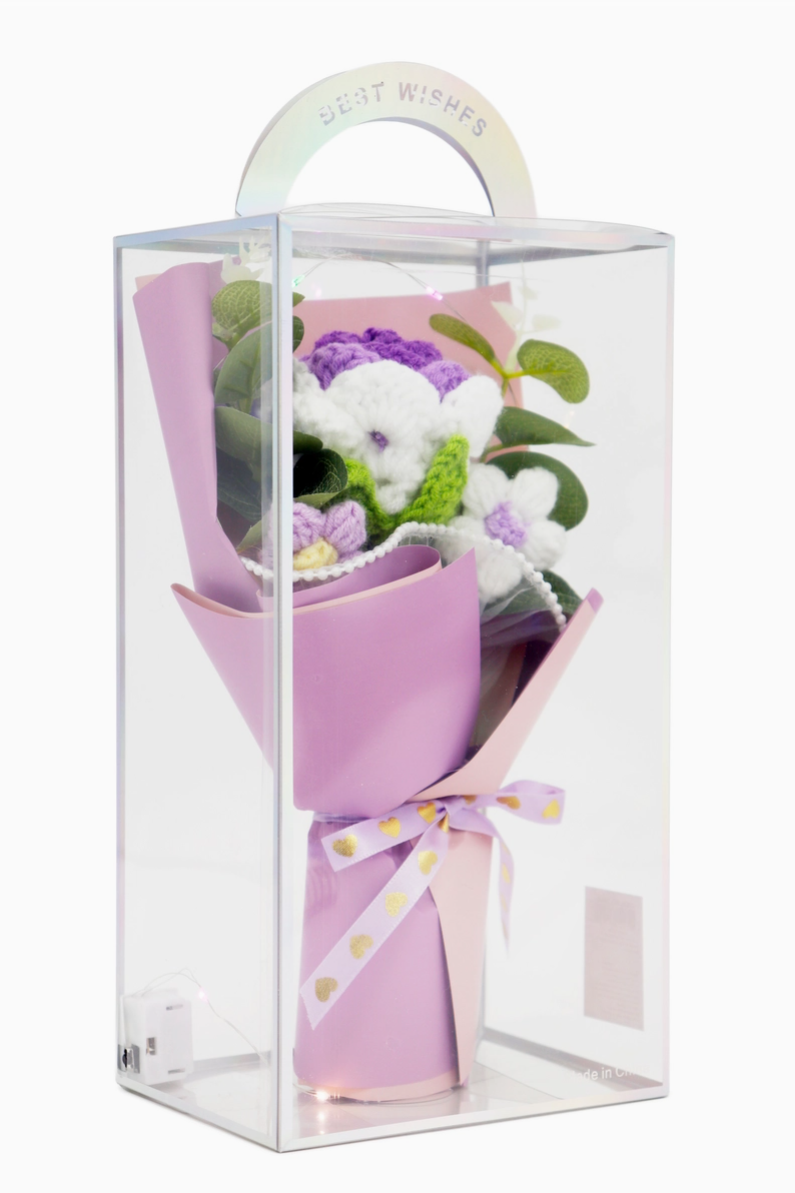 Crochet Rose Flower Bouquet Led Gift Box