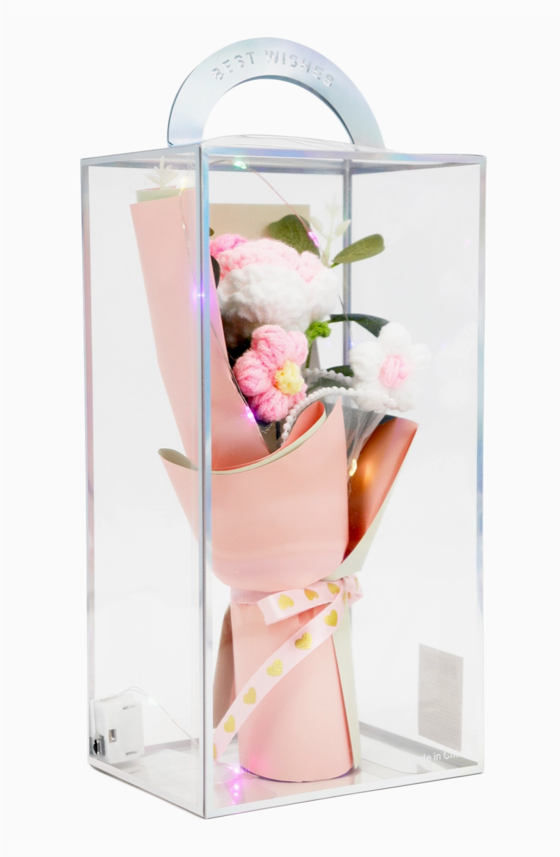 Crochet Rose Flower Bouquet Led Gift Box