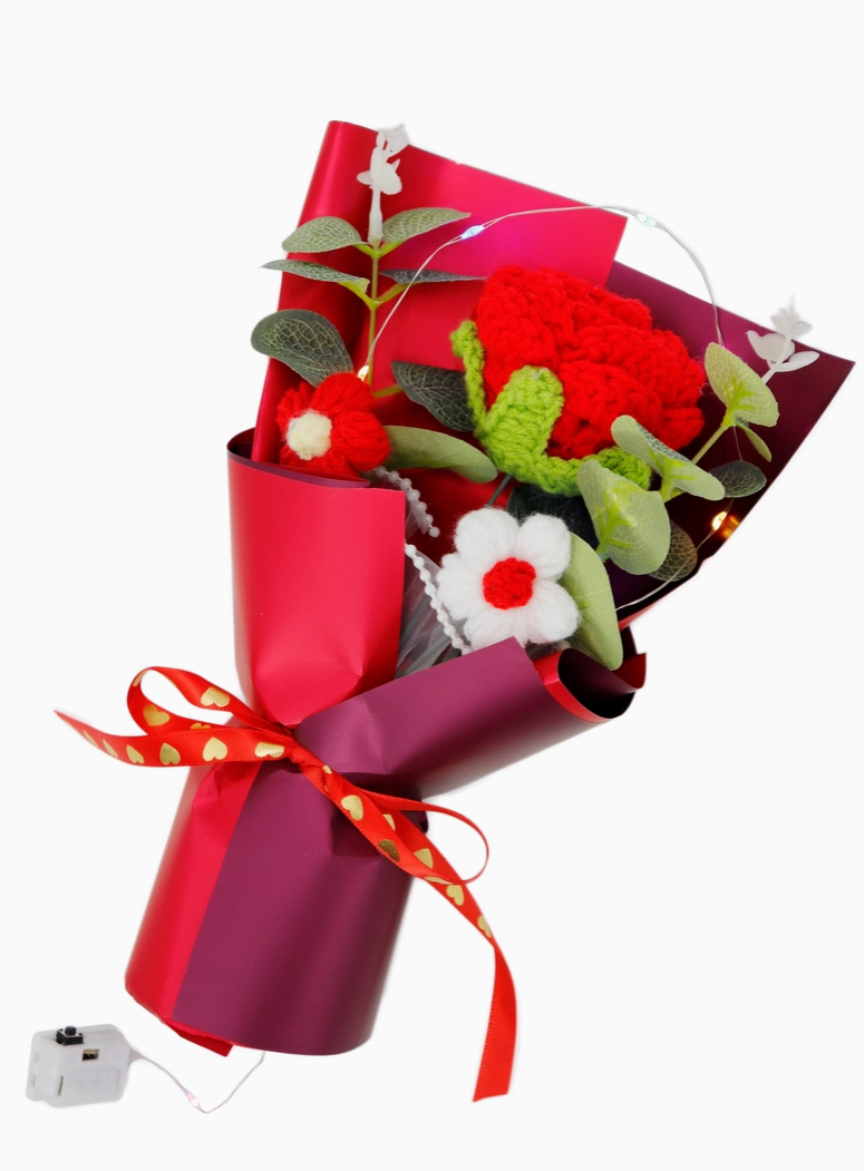 Crochet Rose Flower Bouquet Led Gift Box
