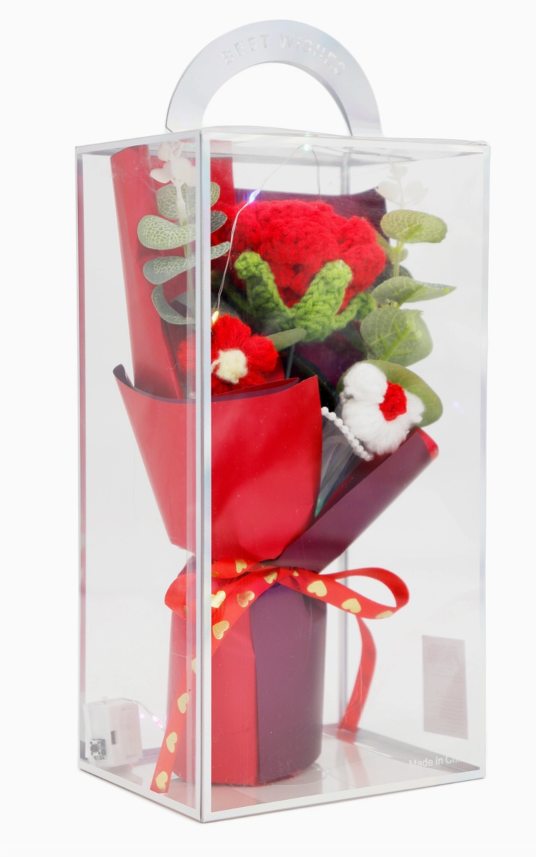 Crochet Rose Flower Bouquet Led Gift Box
