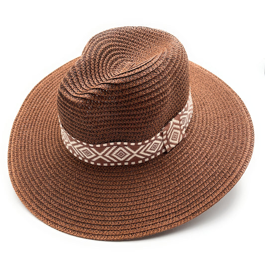 Aztec Band Panama Hat – Woven Wide Brim Sun Hat for Summer Style