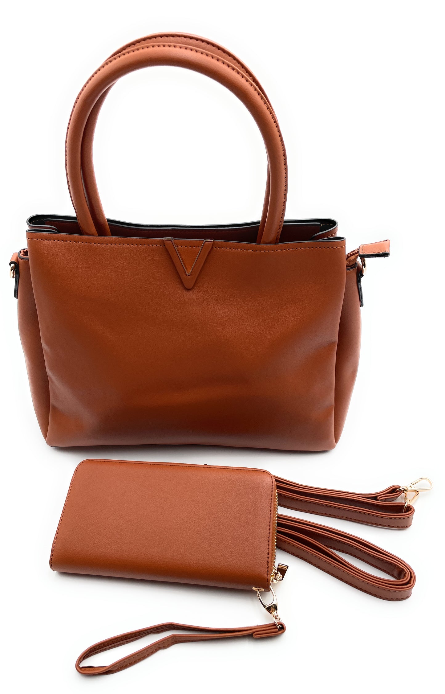 Bolso satchel con asa en V y billetera