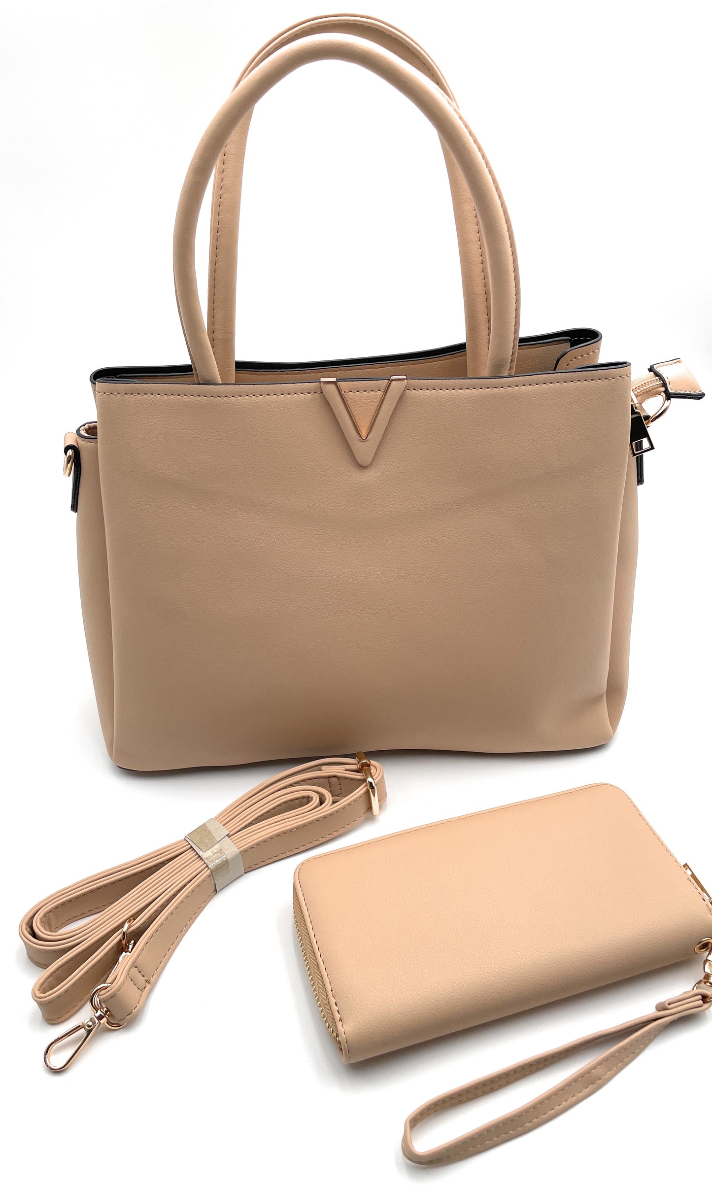 Bolso satchel con asa en V y billetera