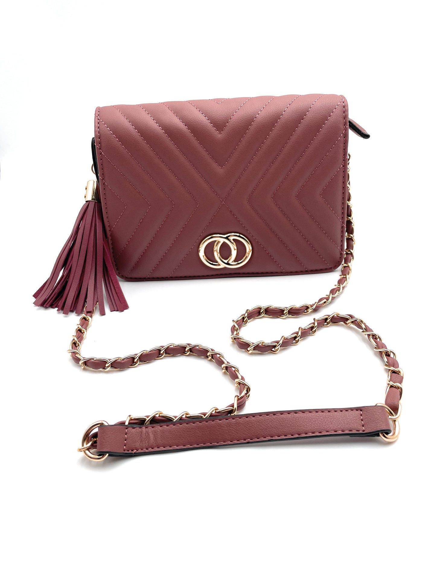Bolso con borlas y costuras estampadas con diseño circular