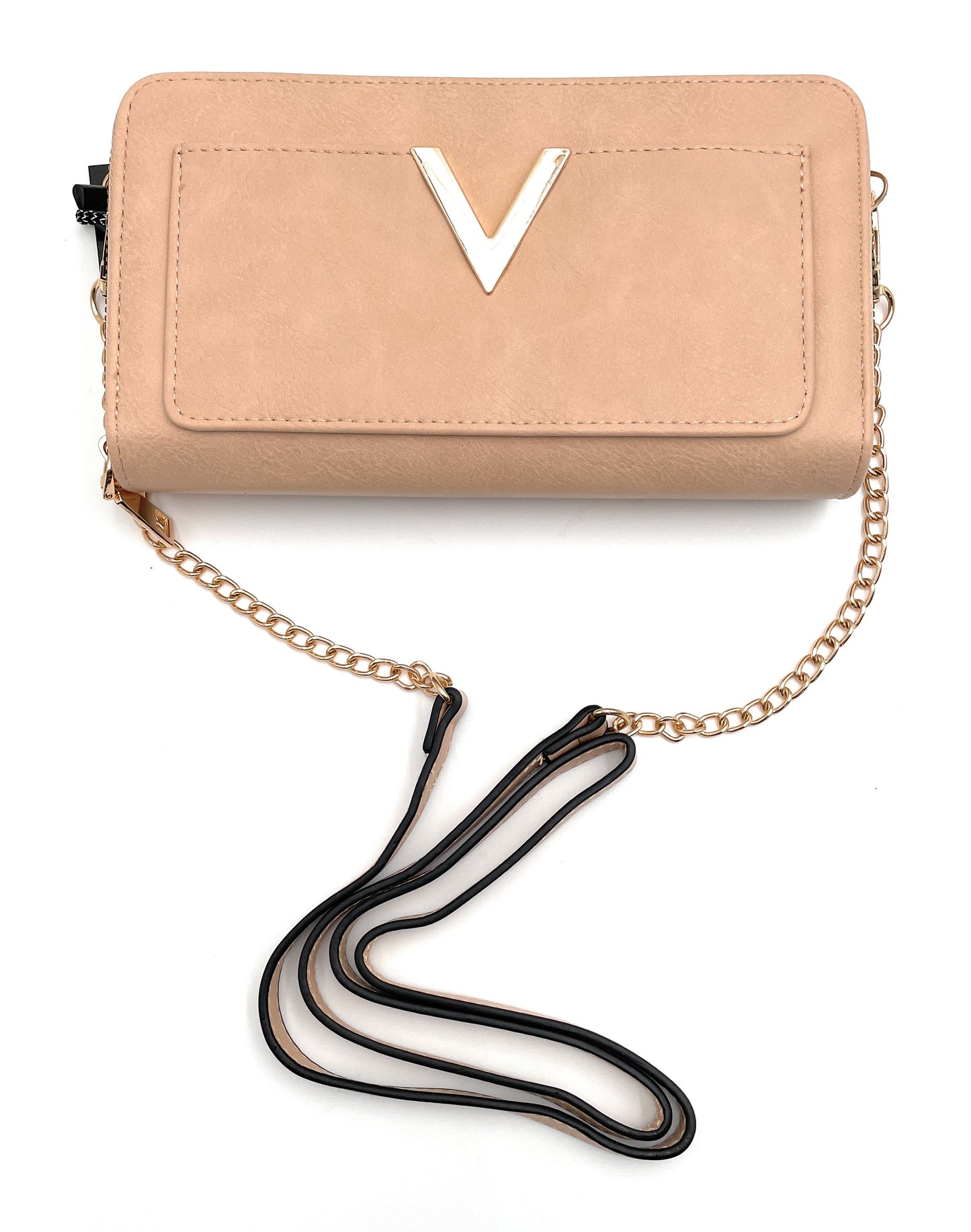 Cartera con diseño V y correa