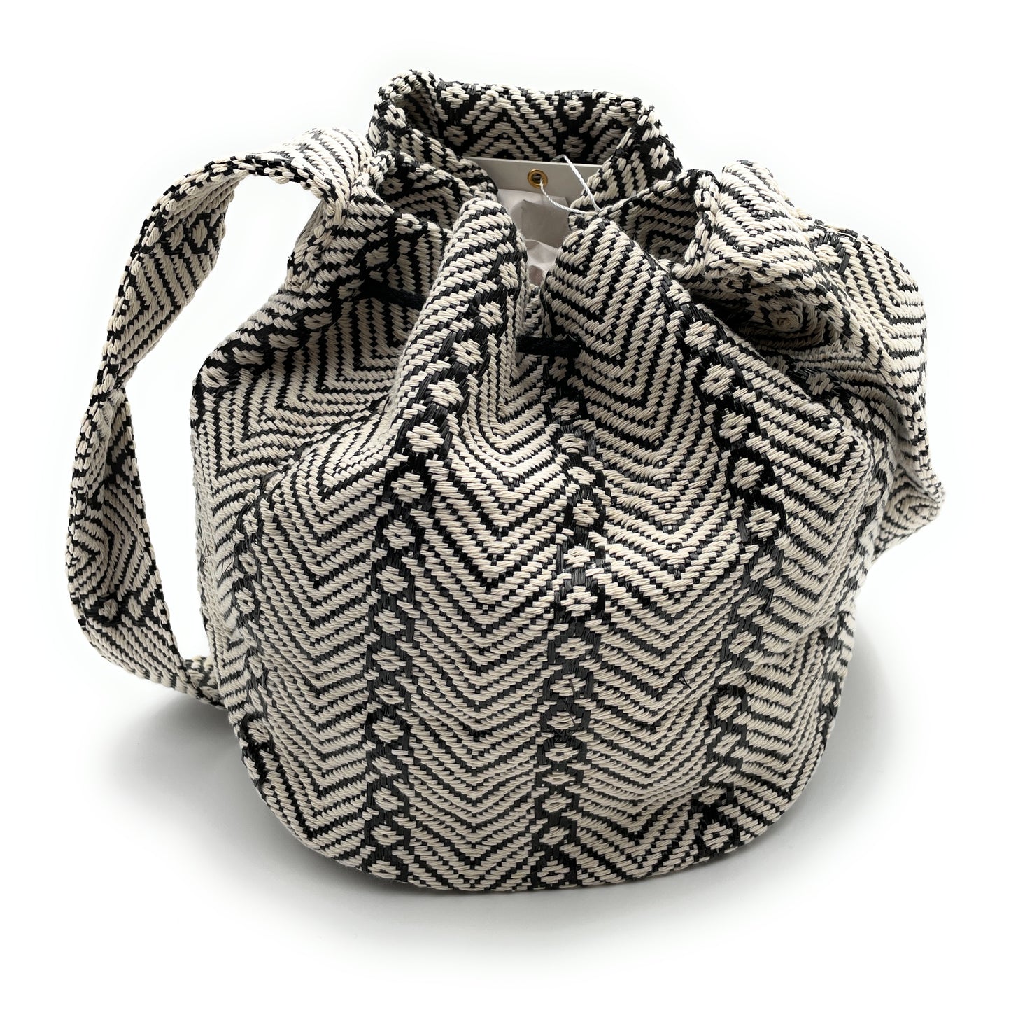 Boho Geometric Pattern Bucket Bag with Tassels