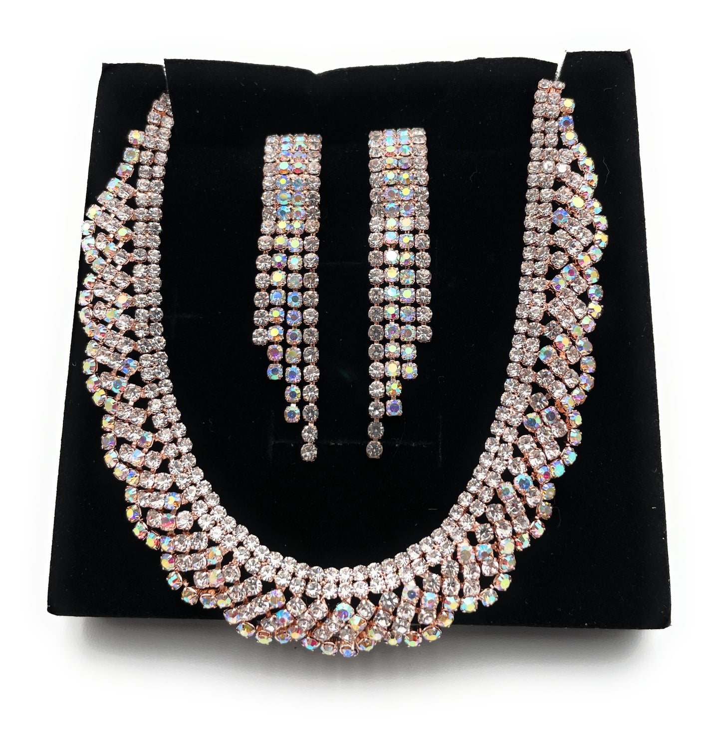 (ST) Conjunto de joyas con diamantes de imitación en oro rosa S19823