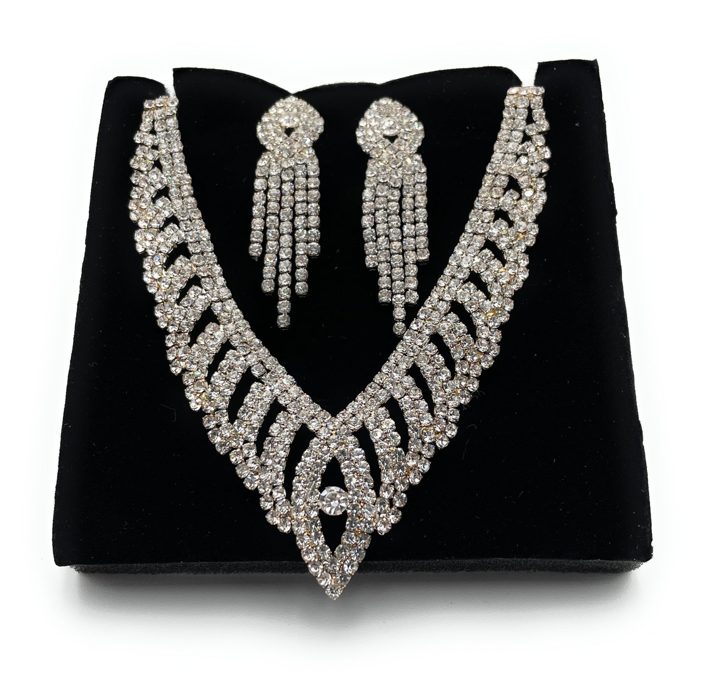 (ST) Conjunto de collar de novia con diamantes de imitación plateados
