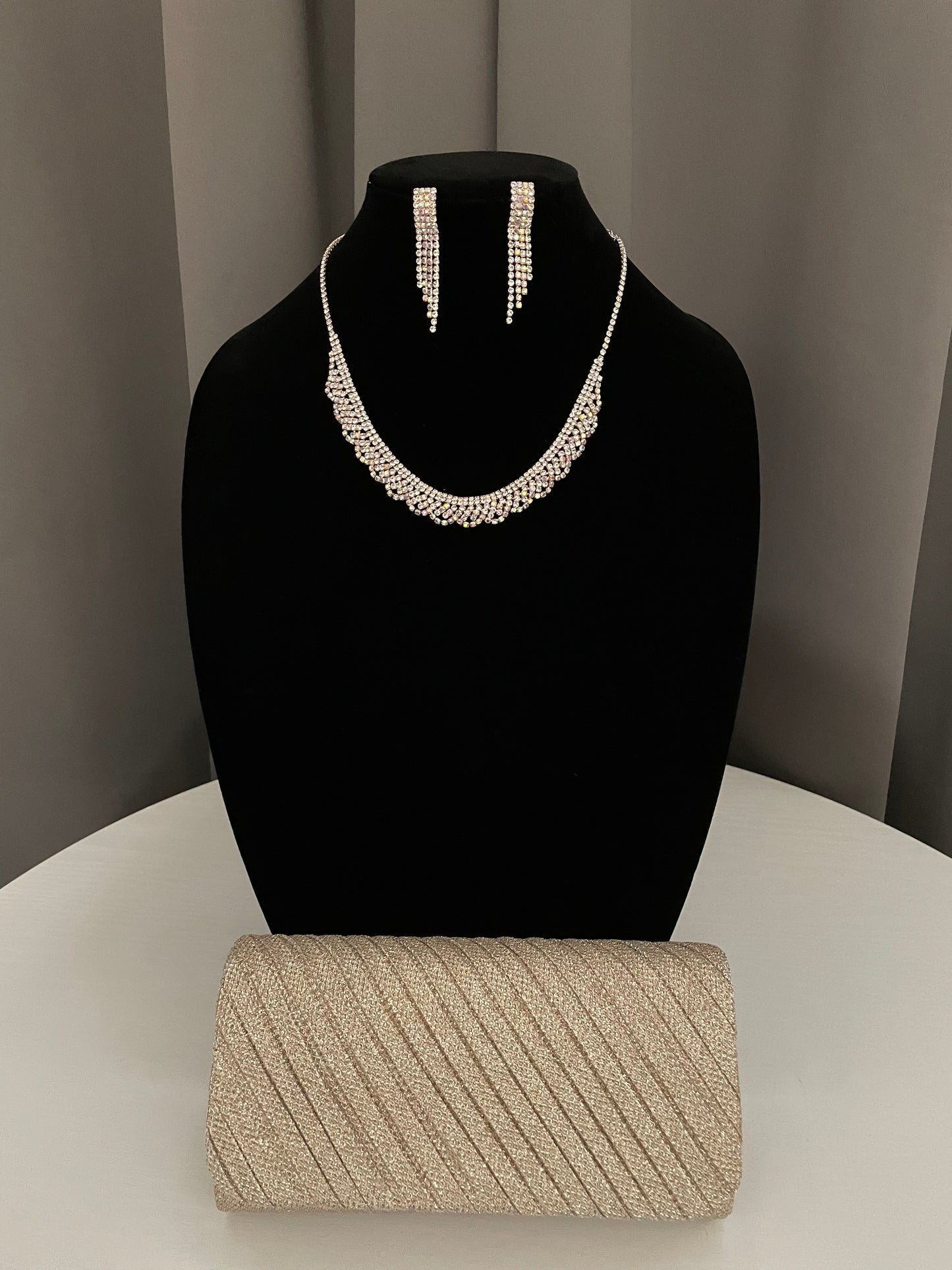 (ST) Conjunto de joyas con diamantes de imitación en oro rosa S19823