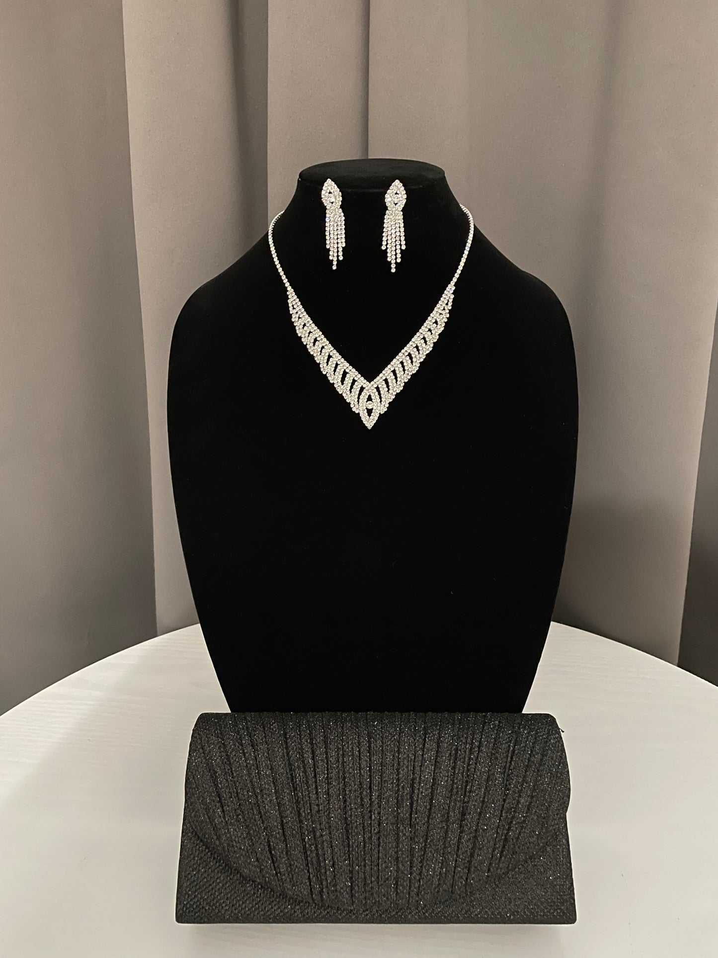 (ST) Conjunto de collar de novia con diamantes de imitación plateados