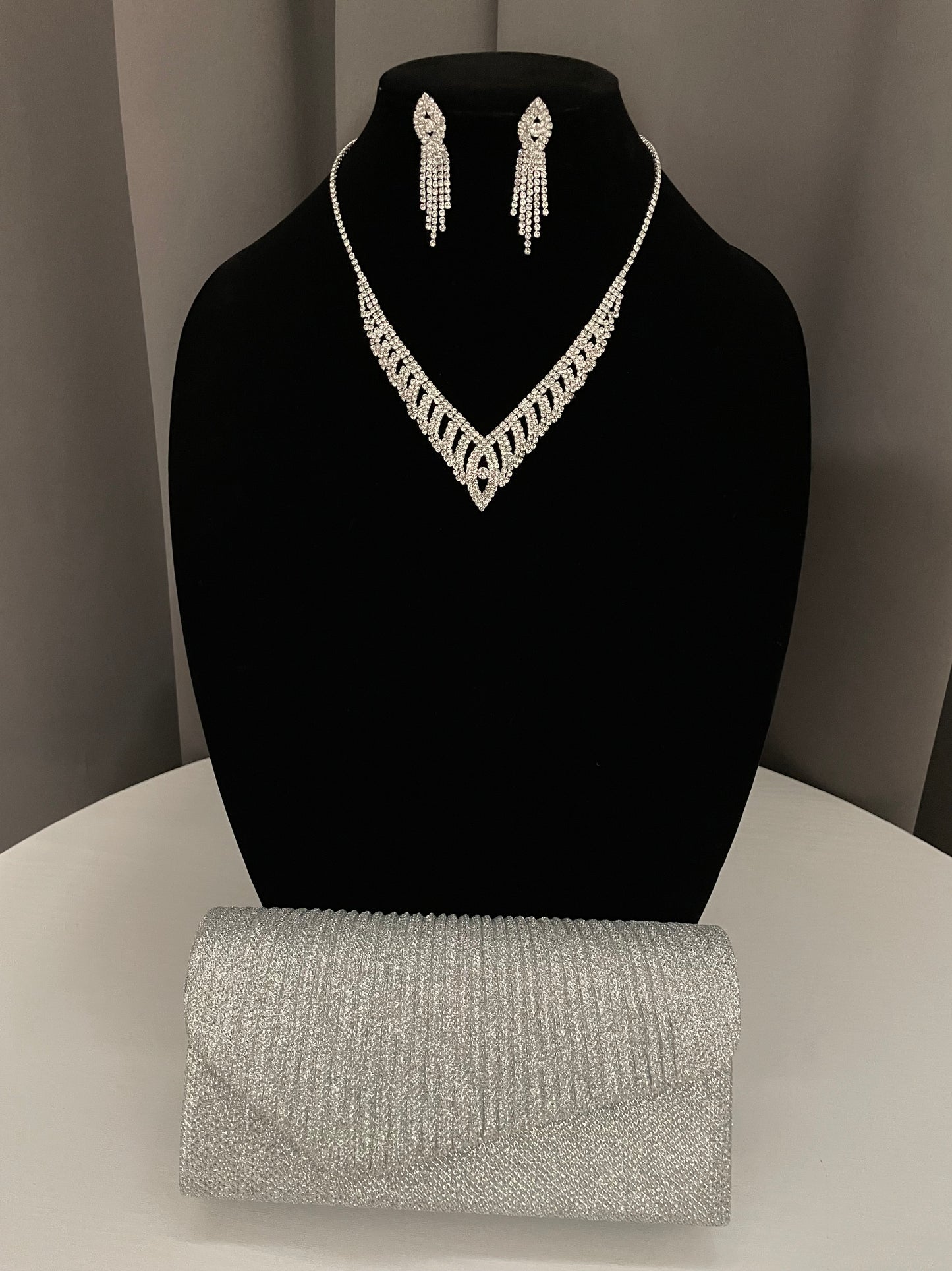 (ST) Conjunto de collar de novia con diamantes de imitación plateados