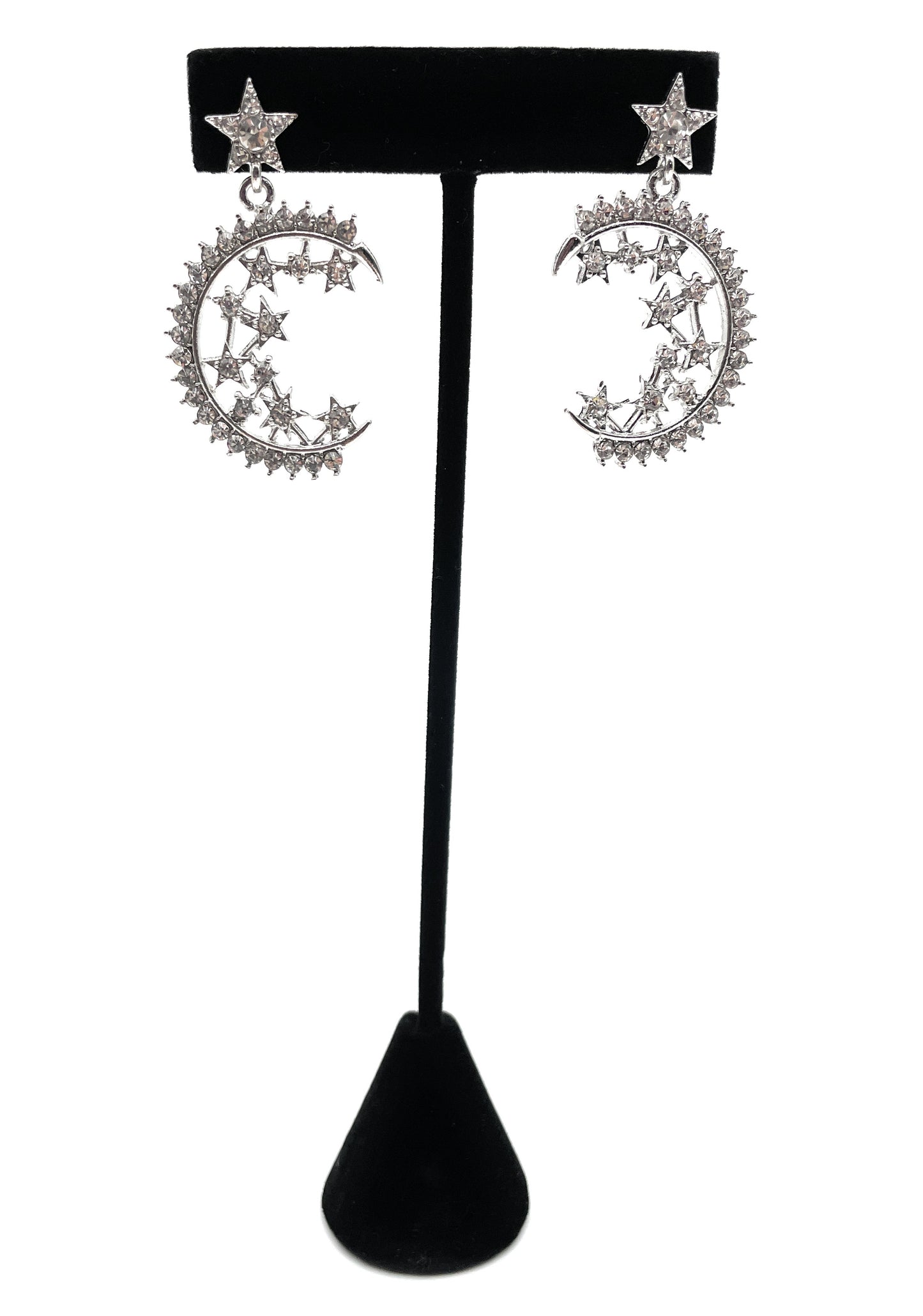 (E) Aretes de diamantes de imitación de estrella y luna