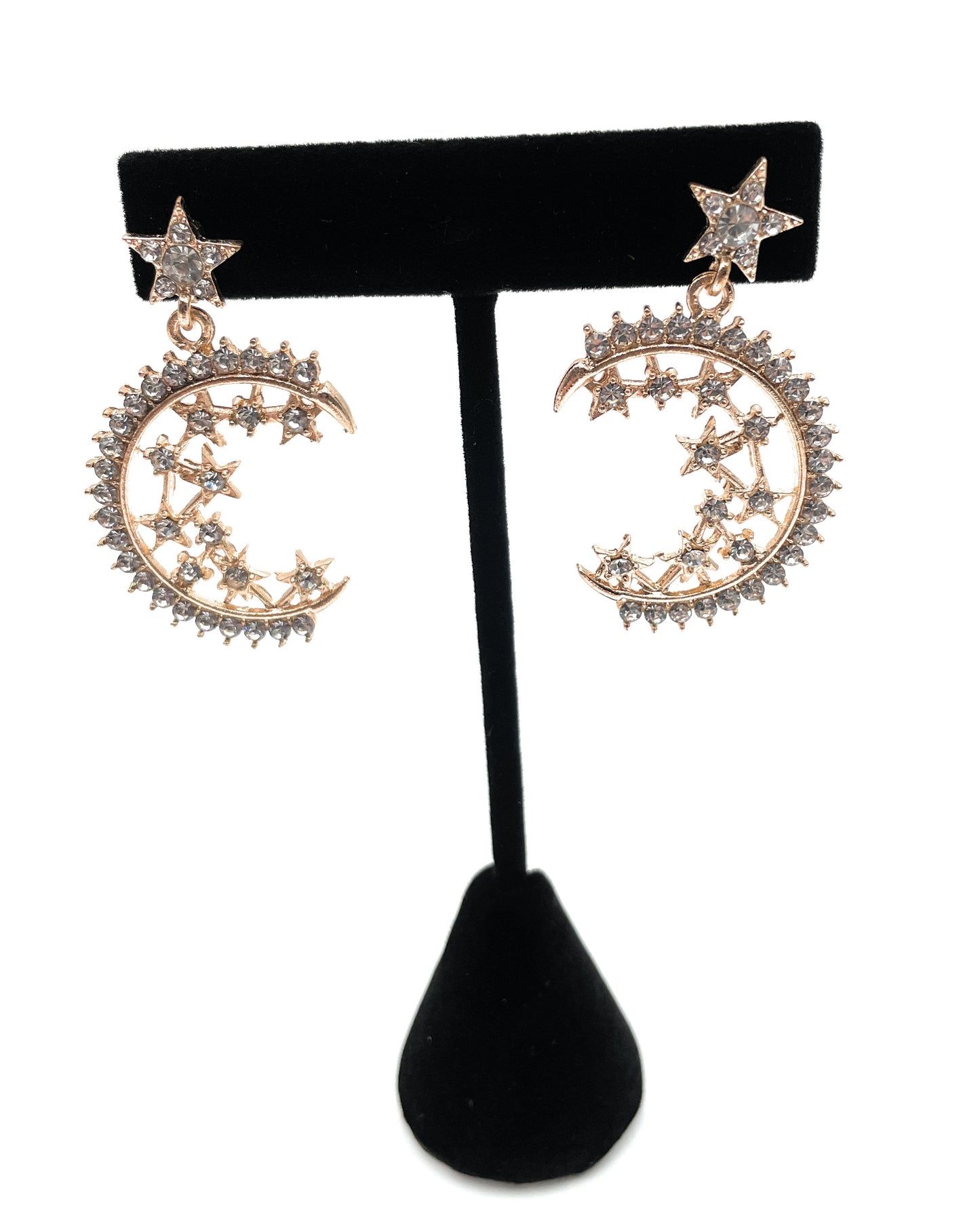 (E) Aretes de diamantes de imitación de estrella y luna