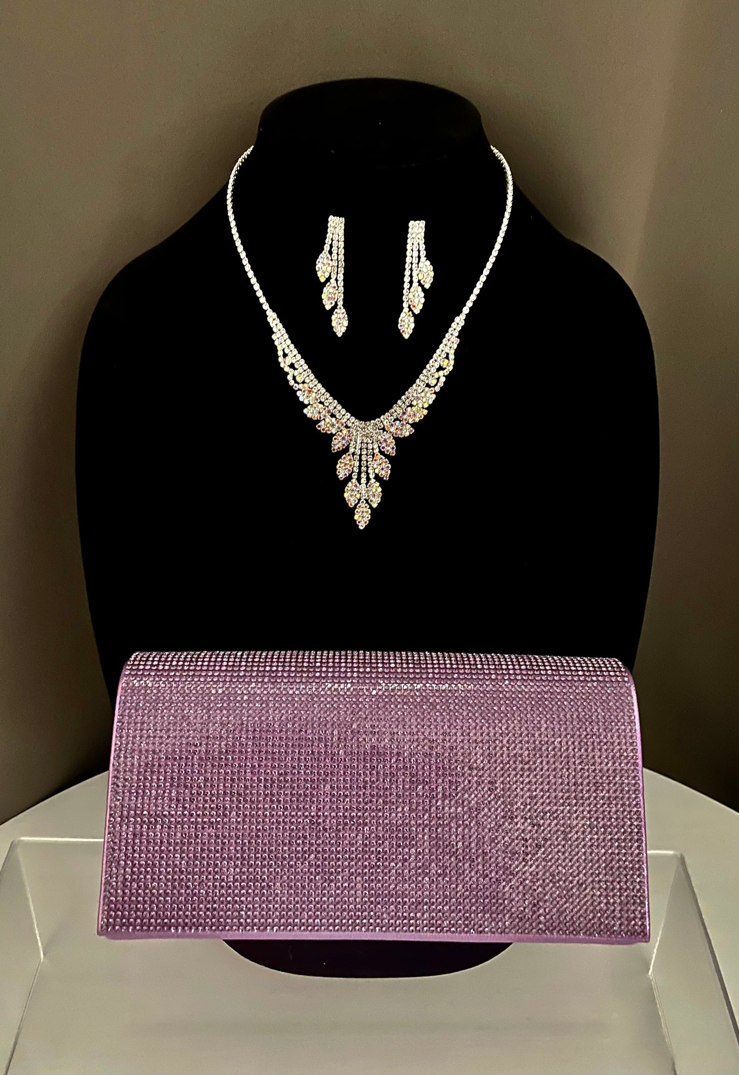 Leaf Pattern Rhinestone Necklace and Earring Set