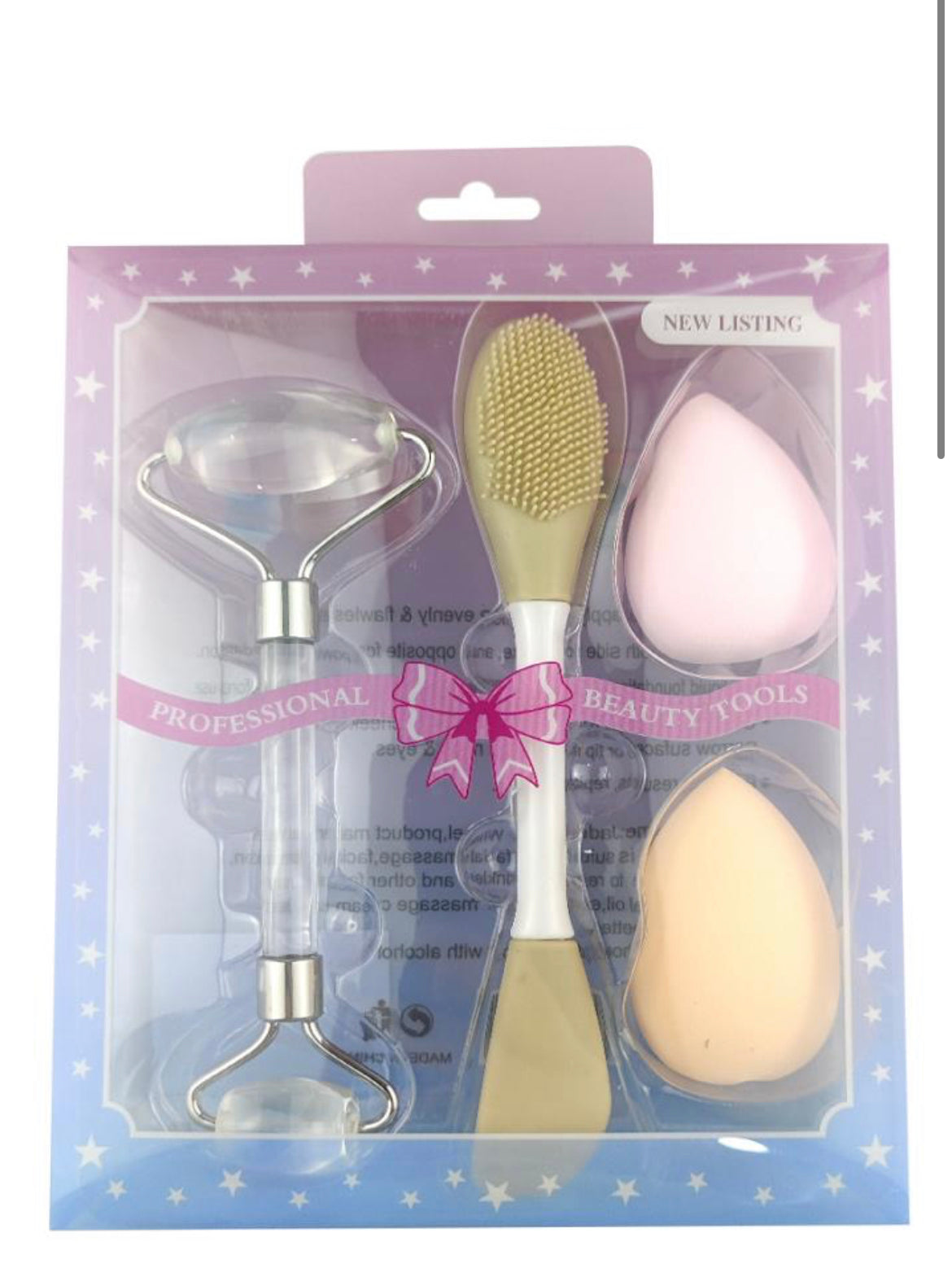 Kit facial rodillo, exfoliante con aplicador y esponjas