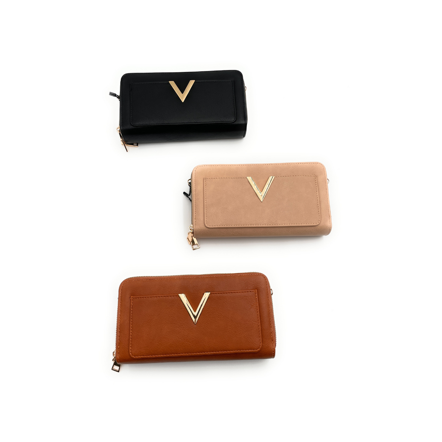 Cartera con diseño V y correa