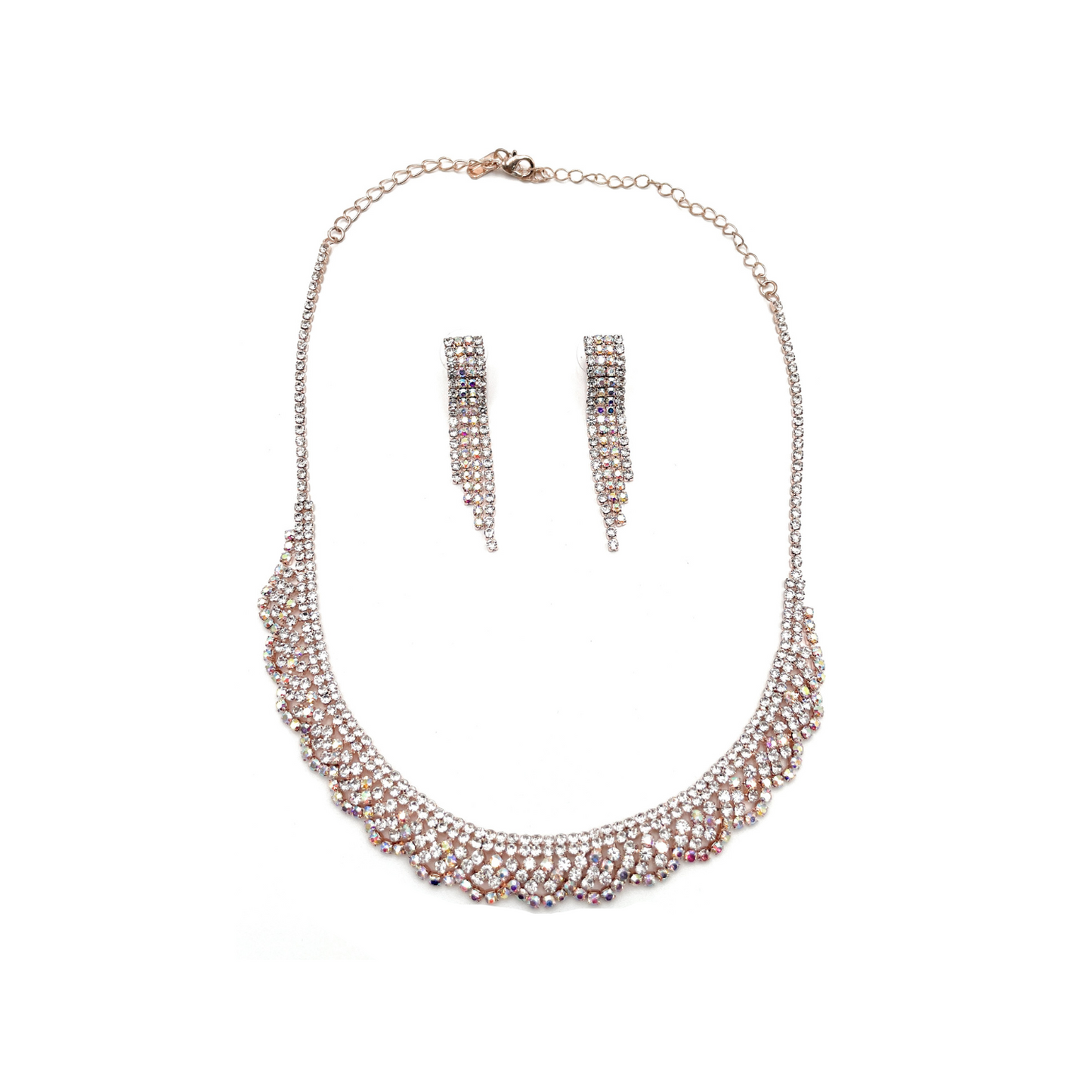 (ST) Conjunto de joyas con diamantes de imitación en oro rosa S19823