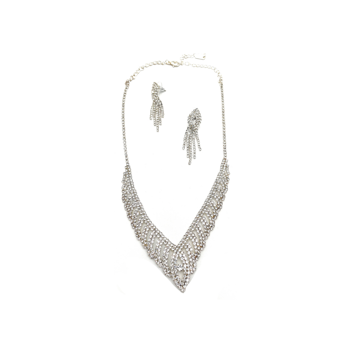 (ST) Conjunto de collar de novia con diamantes de imitación plateados