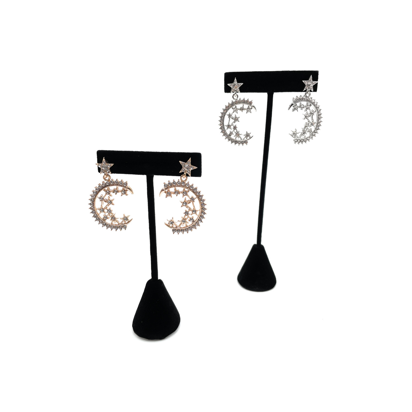 (E) Aretes de diamantes de imitación de estrella y luna