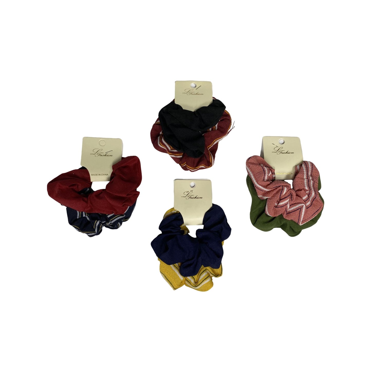 Stripe & Solid Fashion Scrunchies Set Of 2