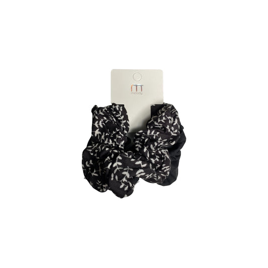 Melody Solid Black & Printed Hair Scrunchies Set of 2