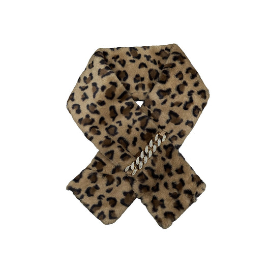 Faux Fur Leopard Scarf with Rhinestone Decor