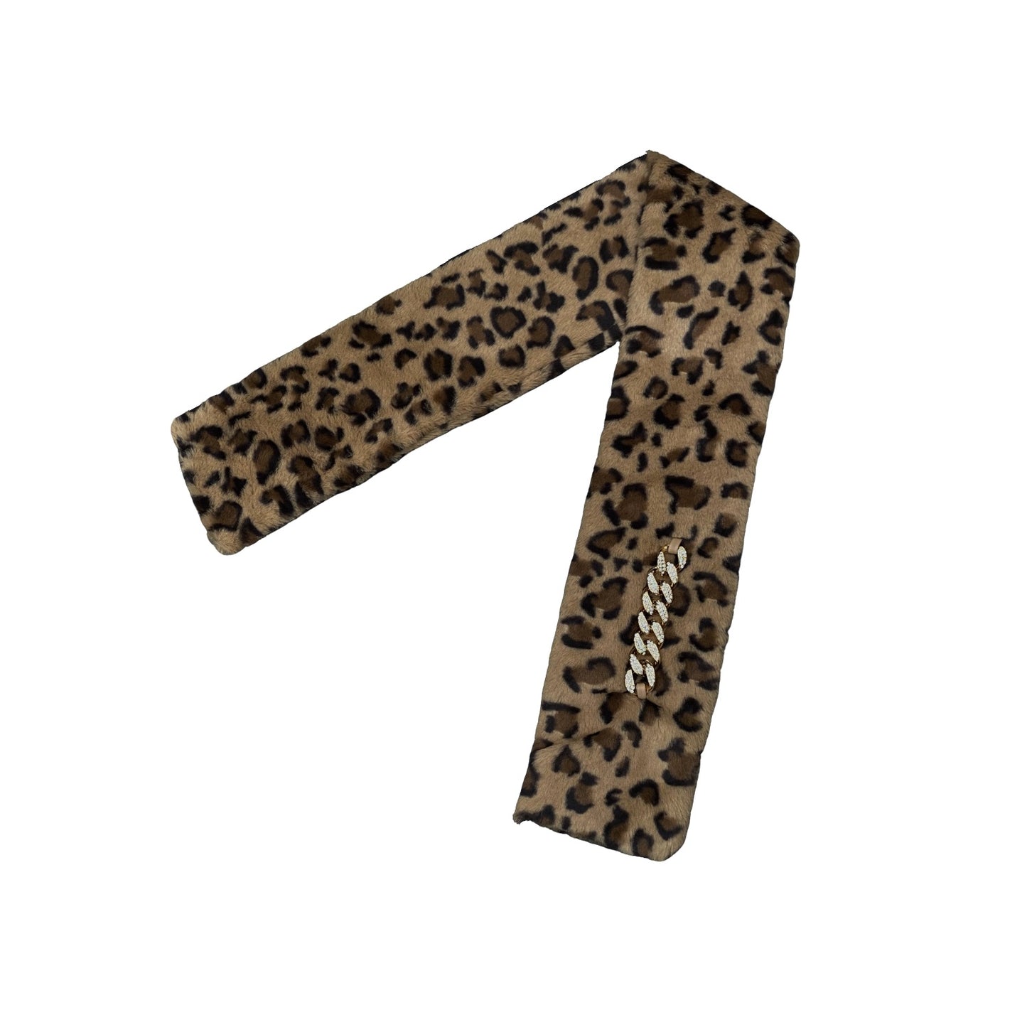 Faux Fur Leopard Scarf with Rhinestone Decor