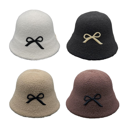 Wool Embroidered Ribbon Bucket Hat For Woman