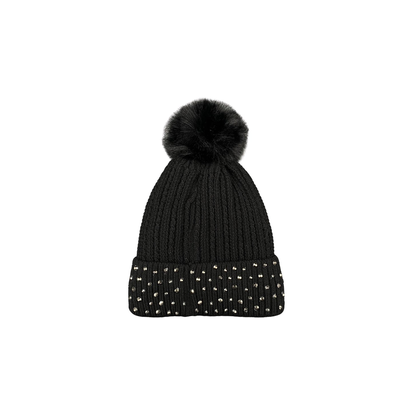 Rhinestone Beanie Pom Pom Hat