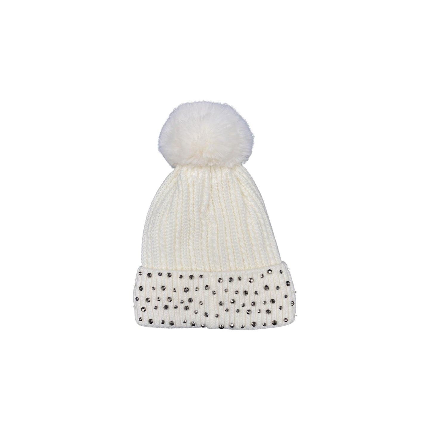 Rhinestone Beanie Pom Pom Hat