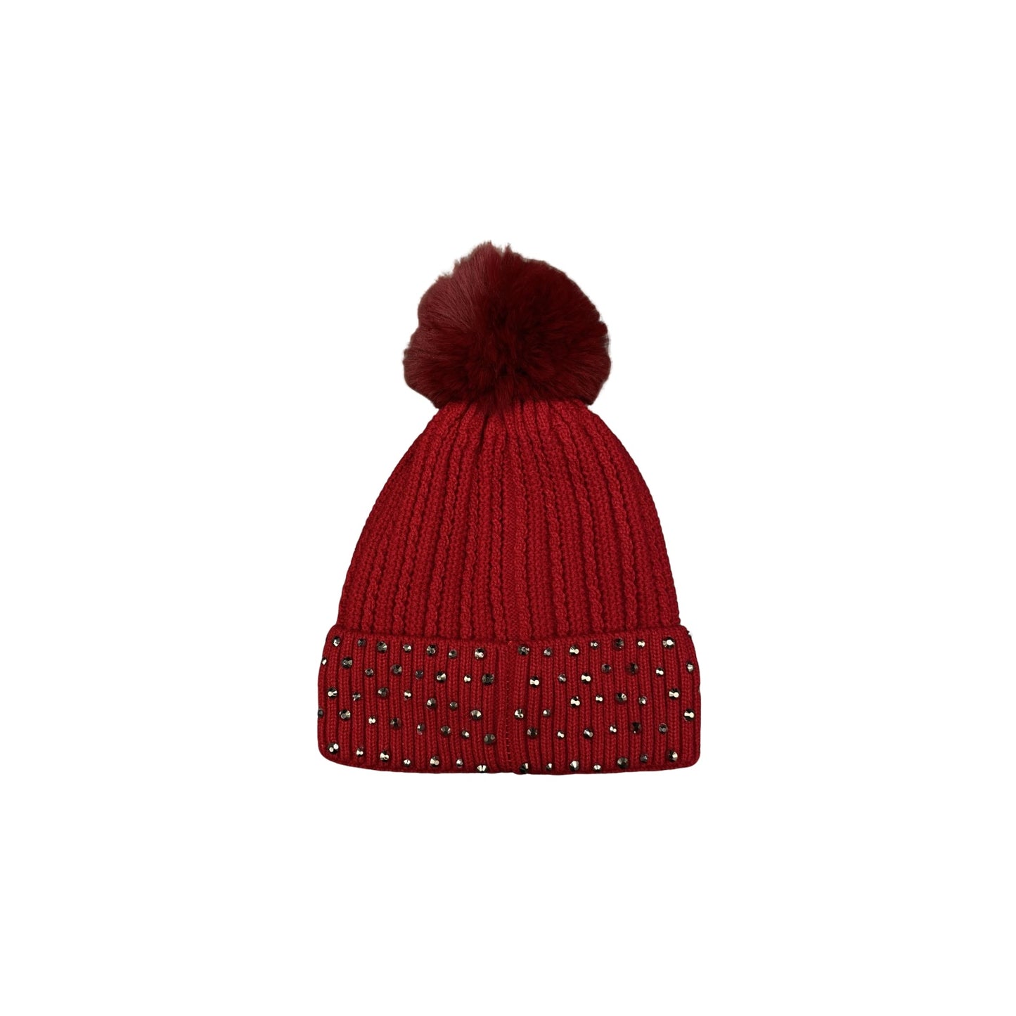 Rhinestone Beanie Pom Pom Hat