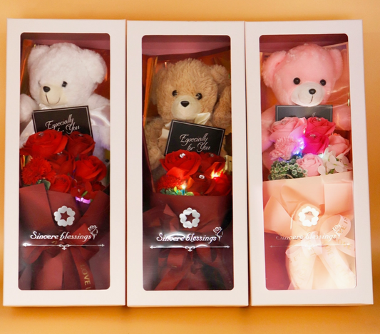 Teddy Bear Led Soap Rose Bouquet Gift Box