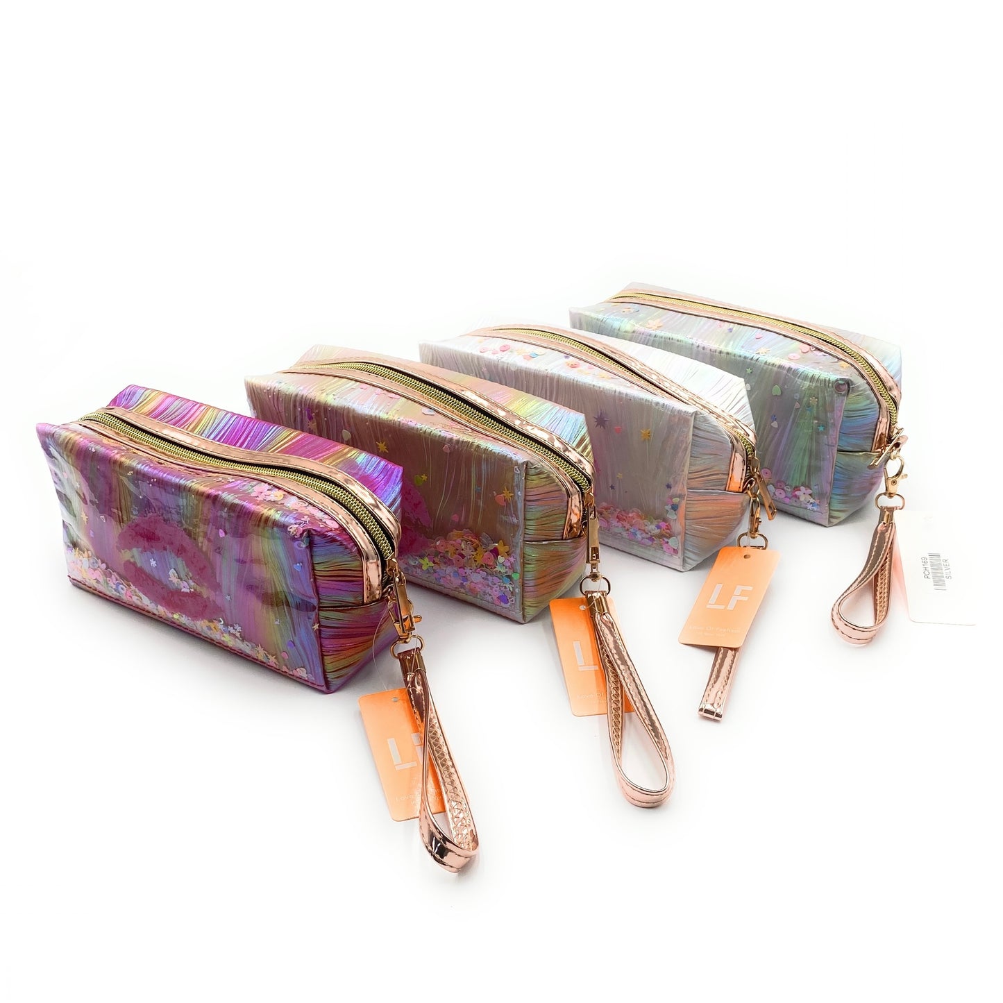 Cosmetic Bag Metallic Confetti Lip Cosmetic Bag w/ Wrist Strap