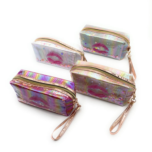 Cosmetic Bag Metallic Confetti Lip Cosmetic Bag w/ Wrist Strap