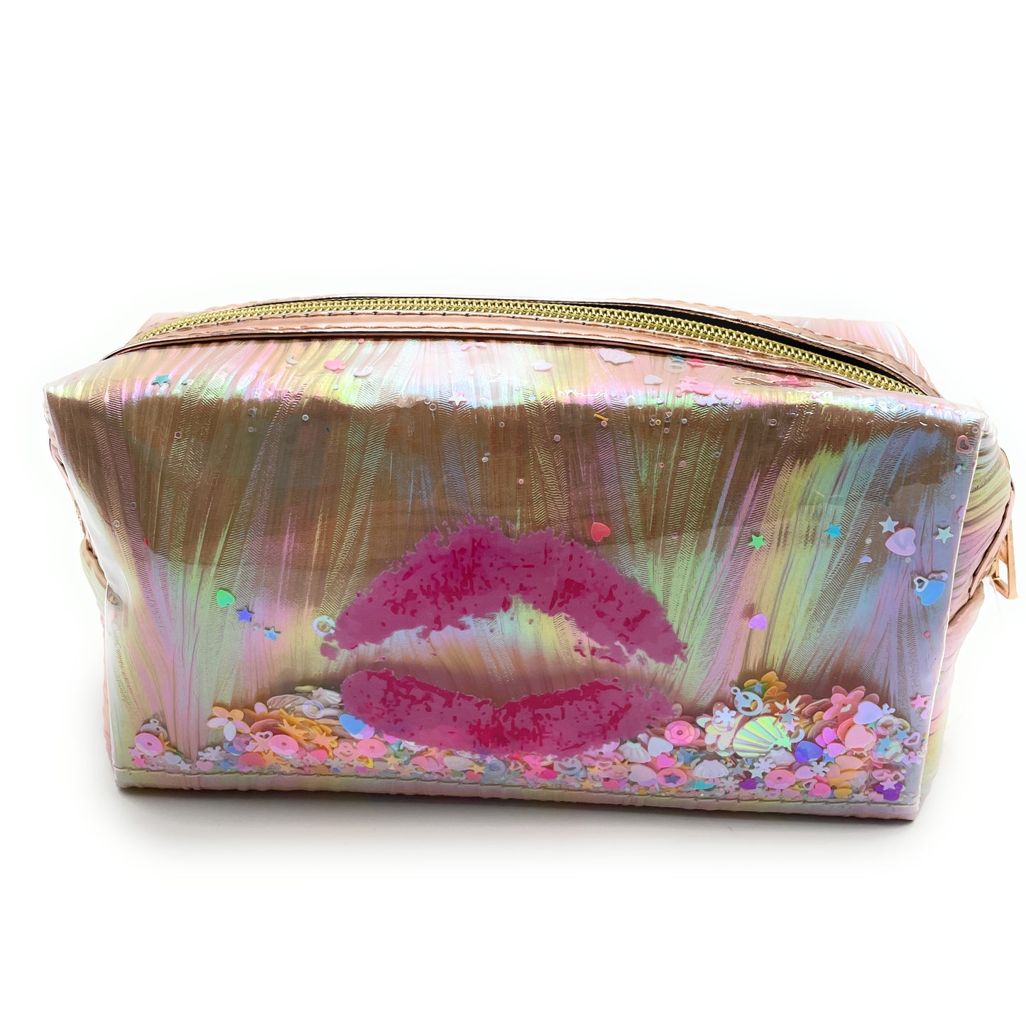 Cosmetic Bag Metallic Confetti Lip Cosmetic Bag w/ Wrist Strap