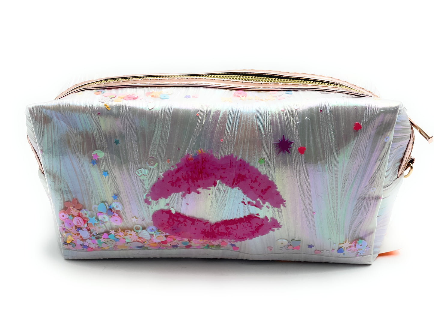 Cosmetic Bag Metallic Confetti Lip Cosmetic Bag w/ Wrist Strap