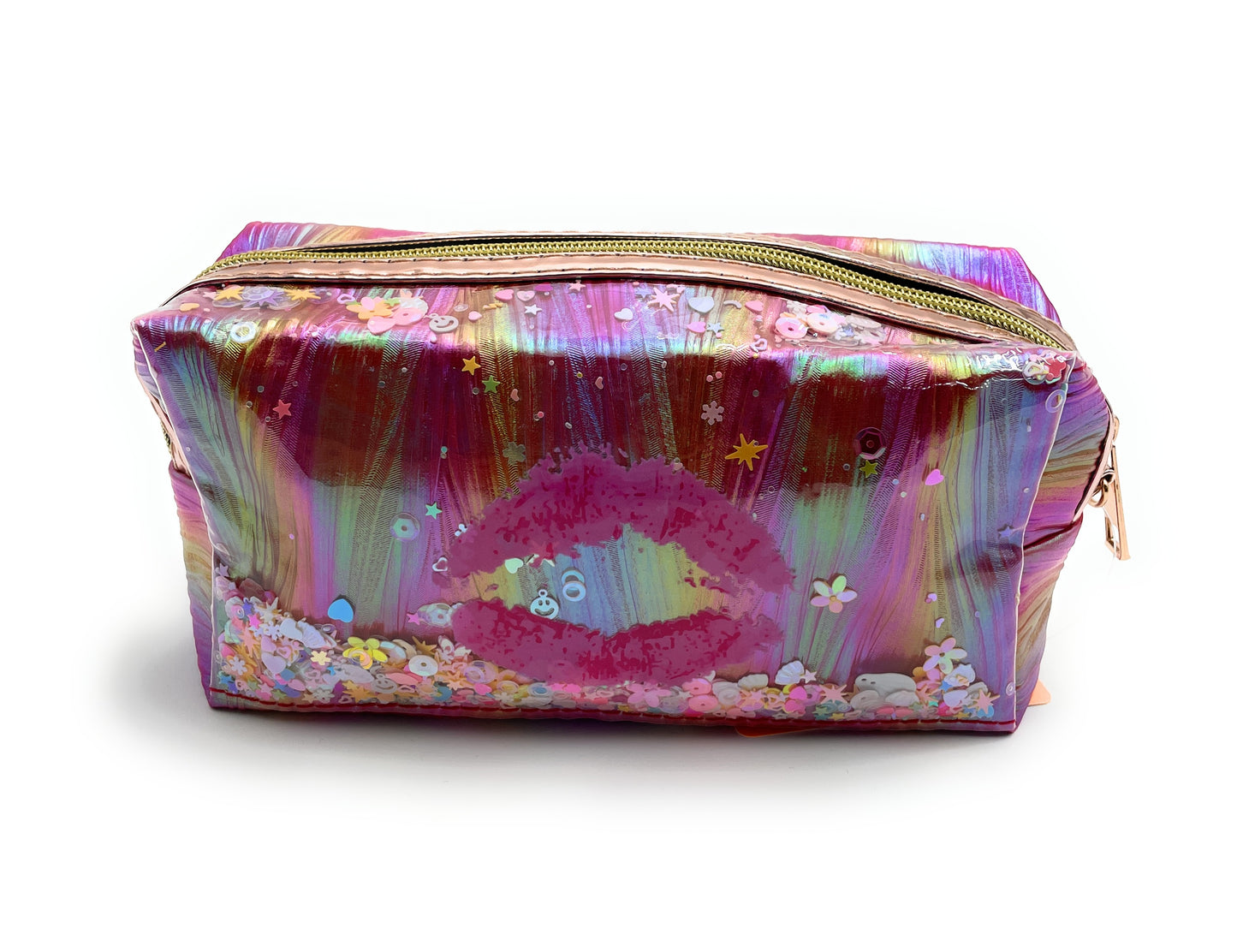 Cosmetic Bag Metallic Confetti Lip Cosmetic Bag w/ Wrist Strap