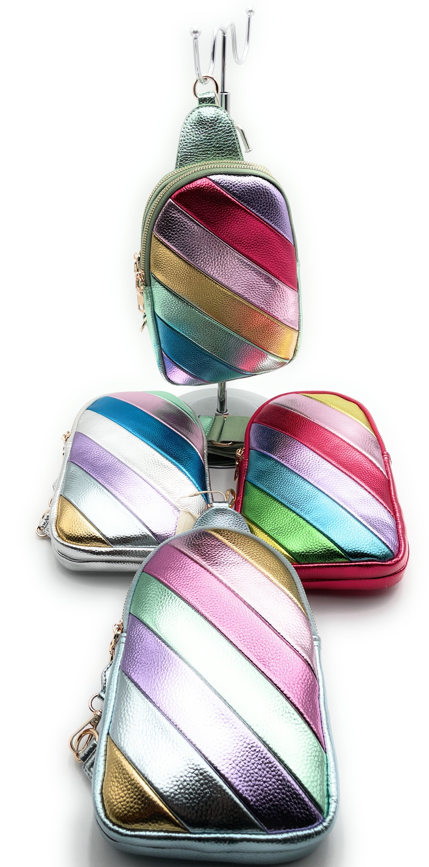 Metallic Striped Rainbow Sling Crossbody Bag