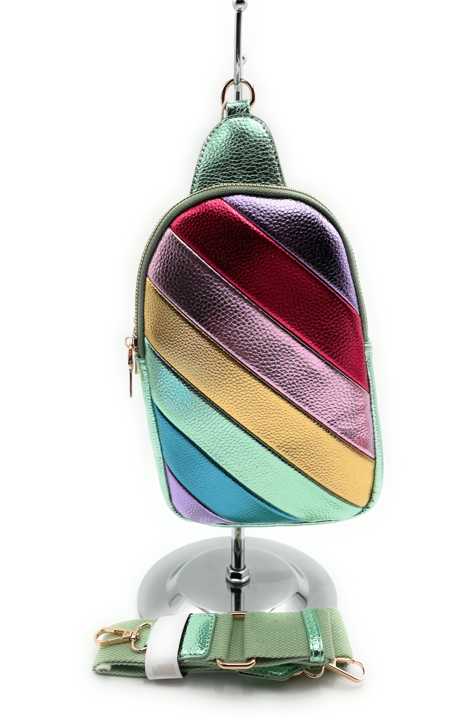 Metallic Striped Rainbow Sling Crossbody Bag