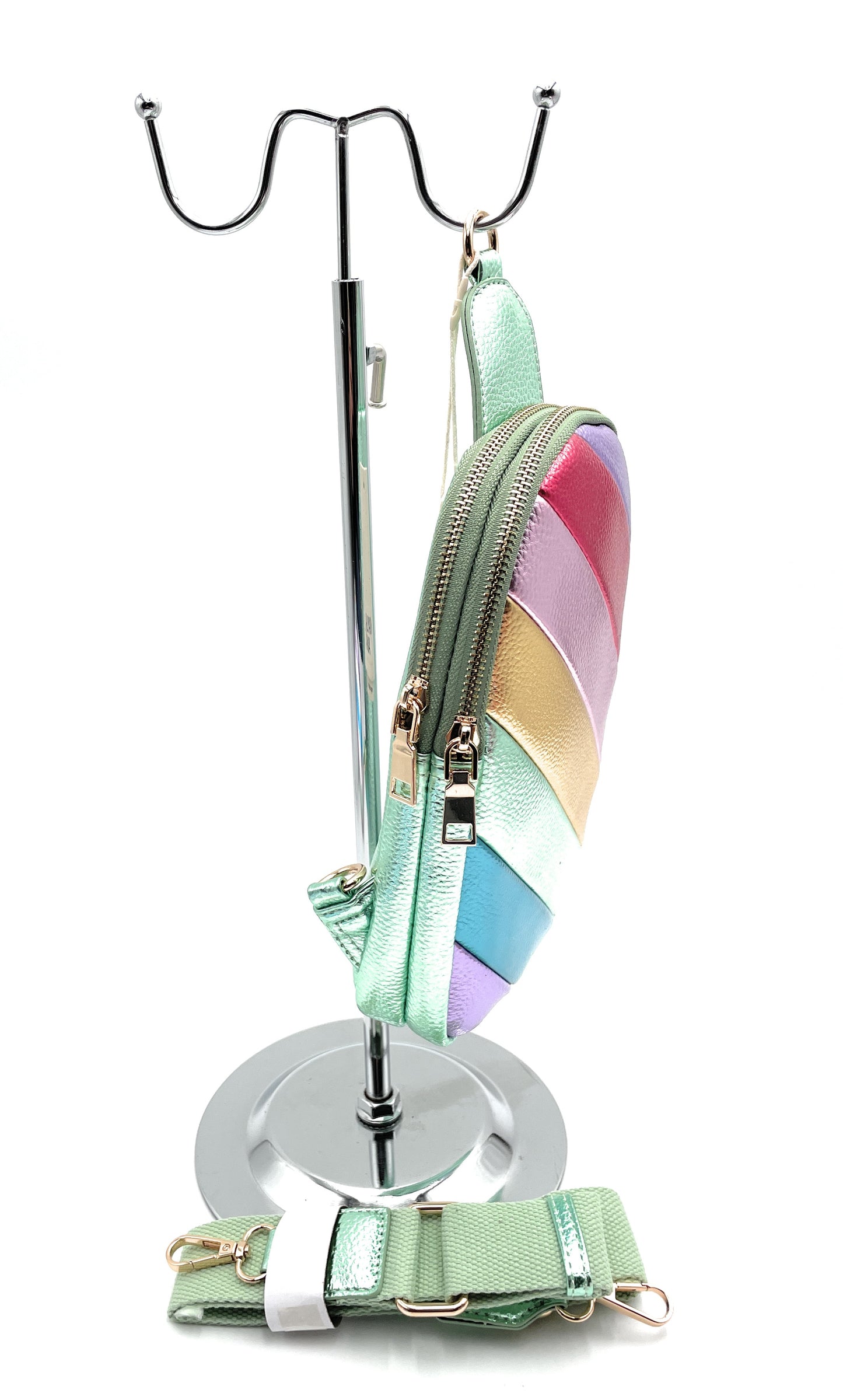 Metallic Striped Rainbow Sling Crossbody Bag