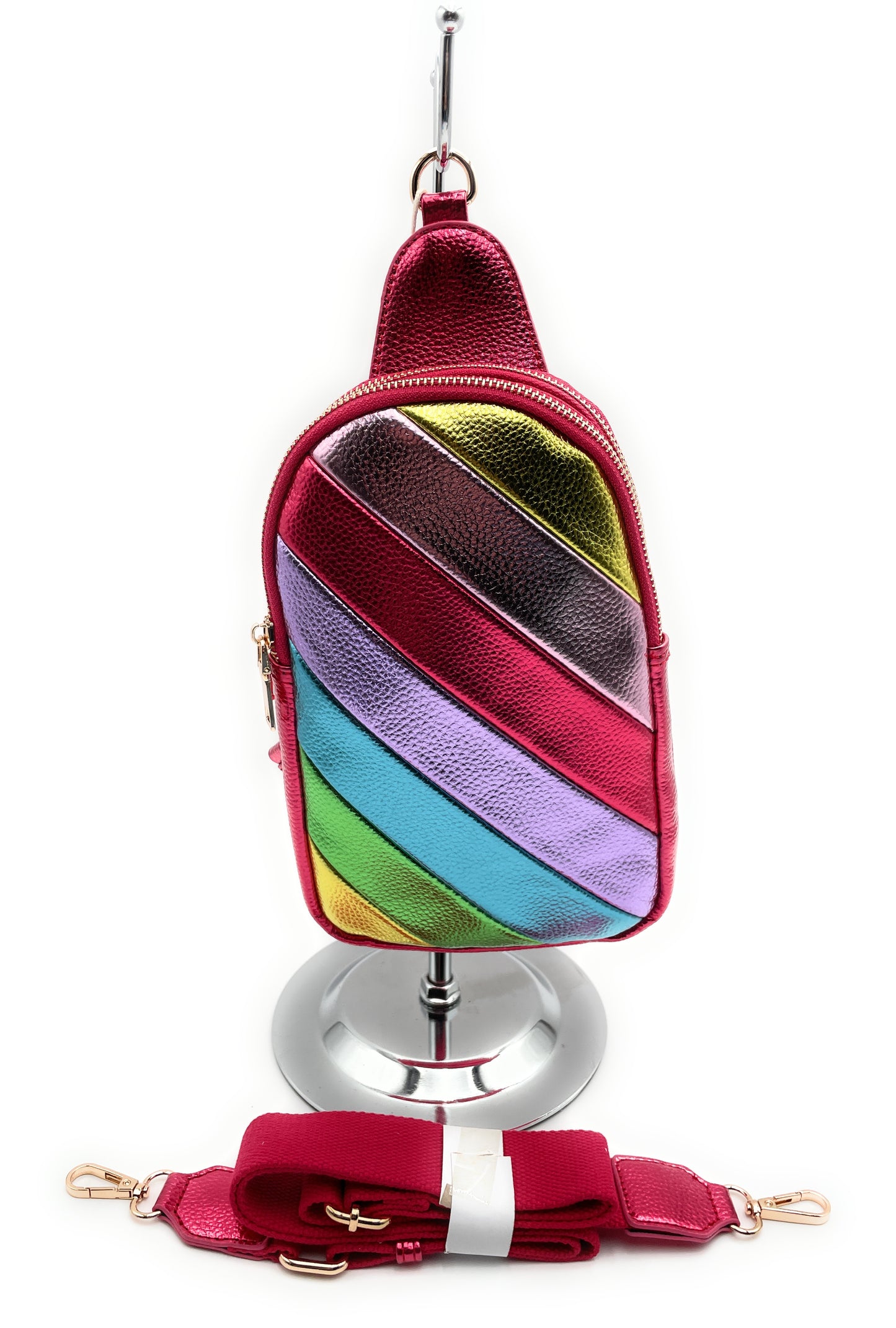 Metallic Striped Rainbow Sling Crossbody Bag