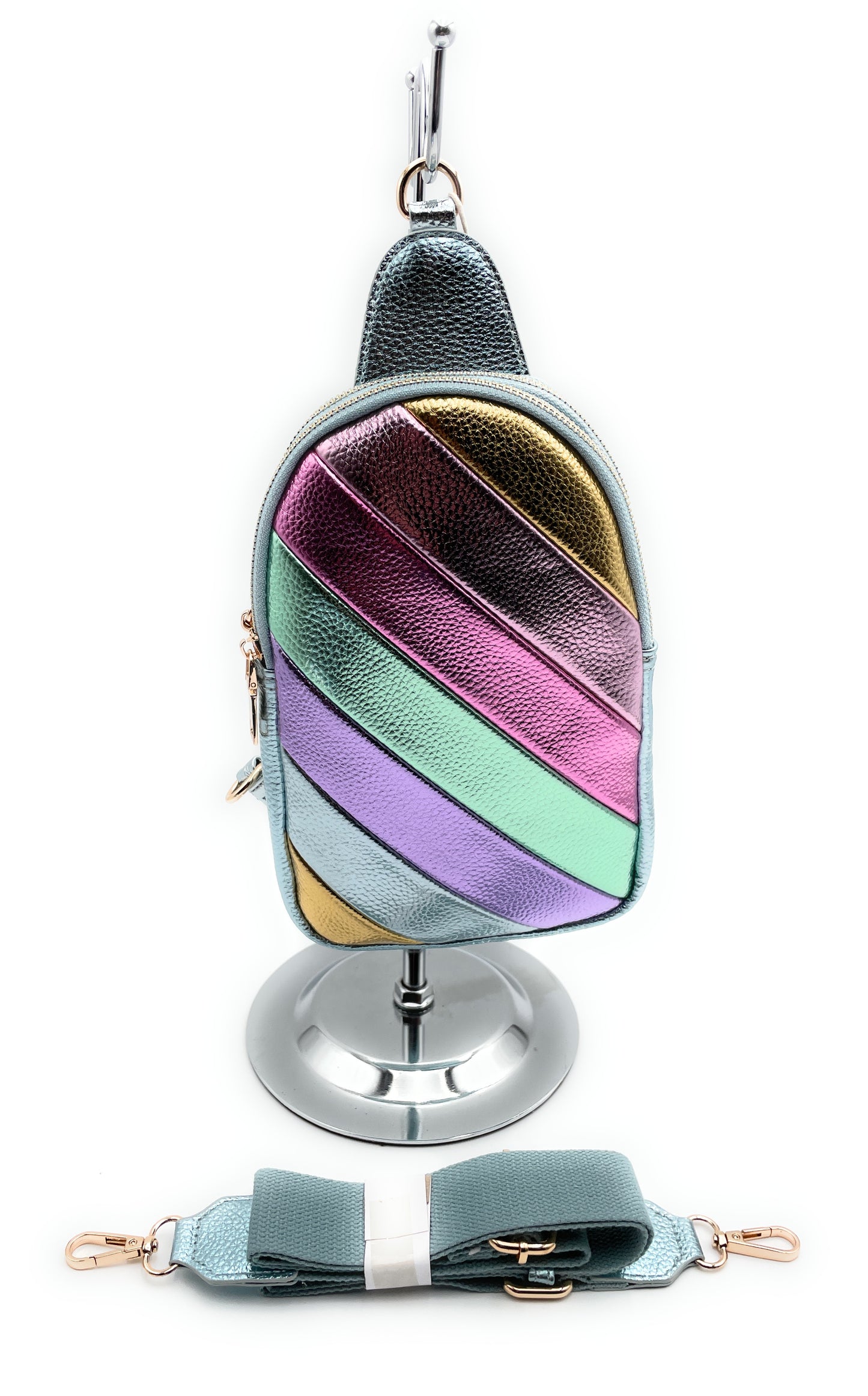 Metallic Striped Rainbow Sling Crossbody Bag