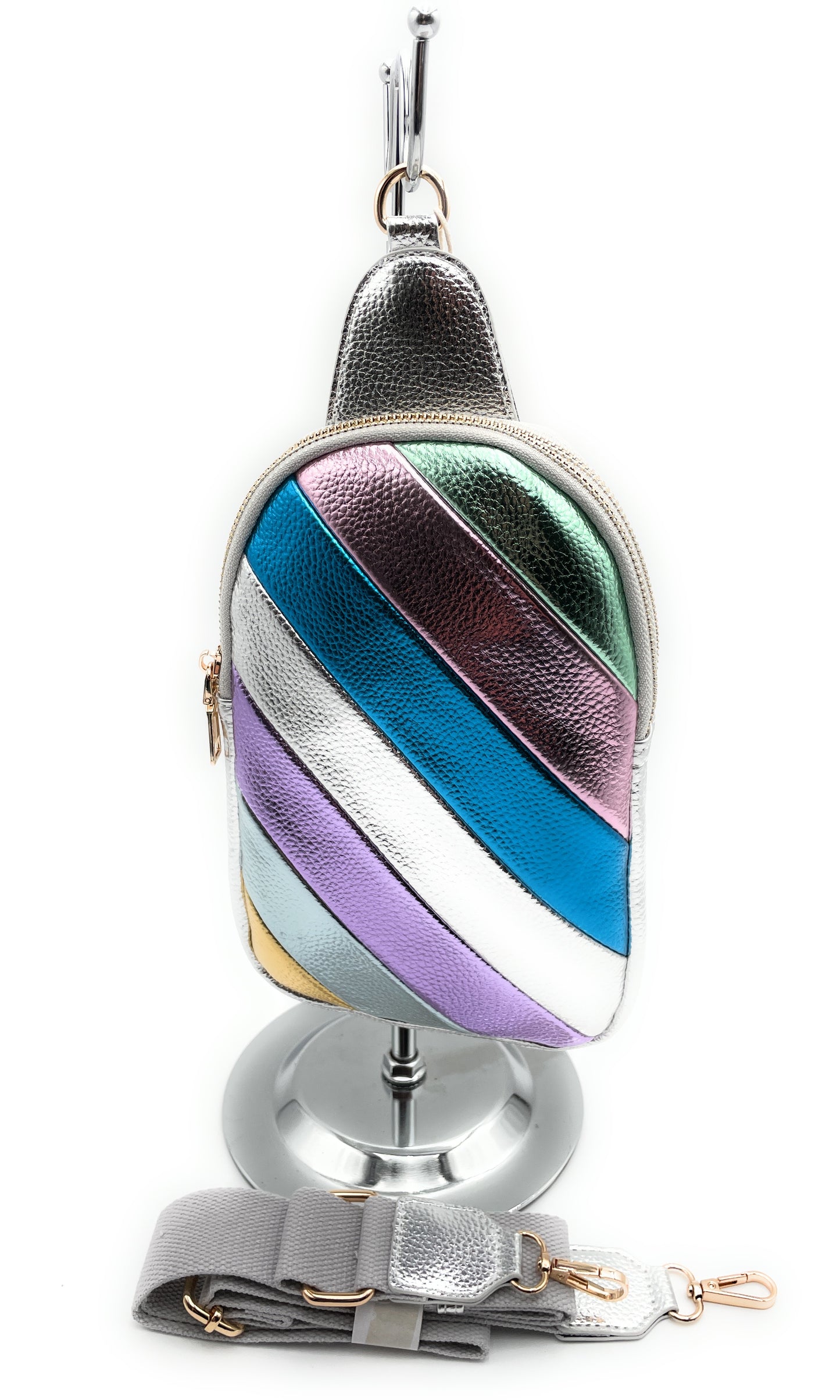 Metallic Striped Rainbow Sling Crossbody Bag