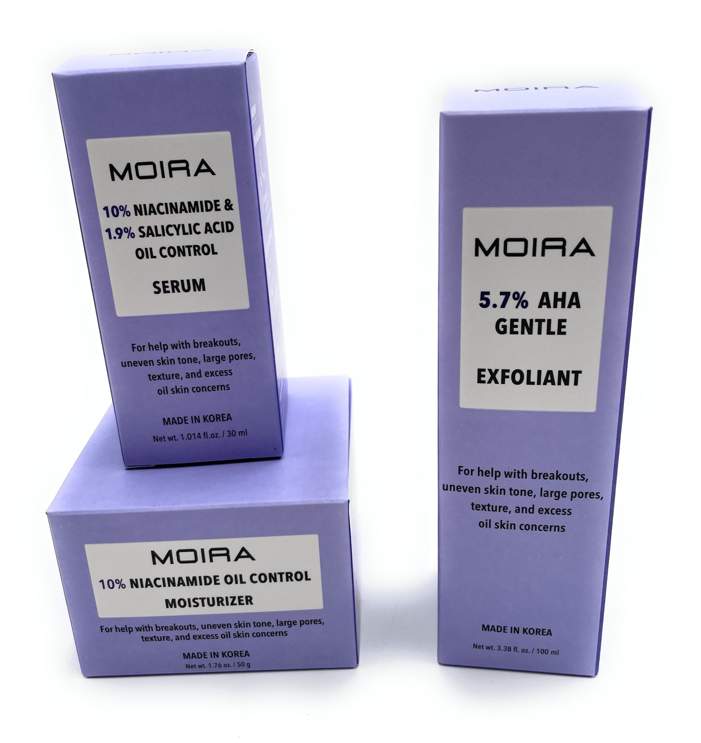 Skin Care Set - Moira Face Niacinamide Oil Control Moisturizer, Serum, Exfoliant