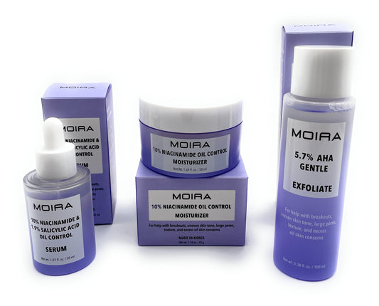 Skin Care Set - Moira Face Niacinamide Oil Control Moisturizer, Serum, Exfoliant