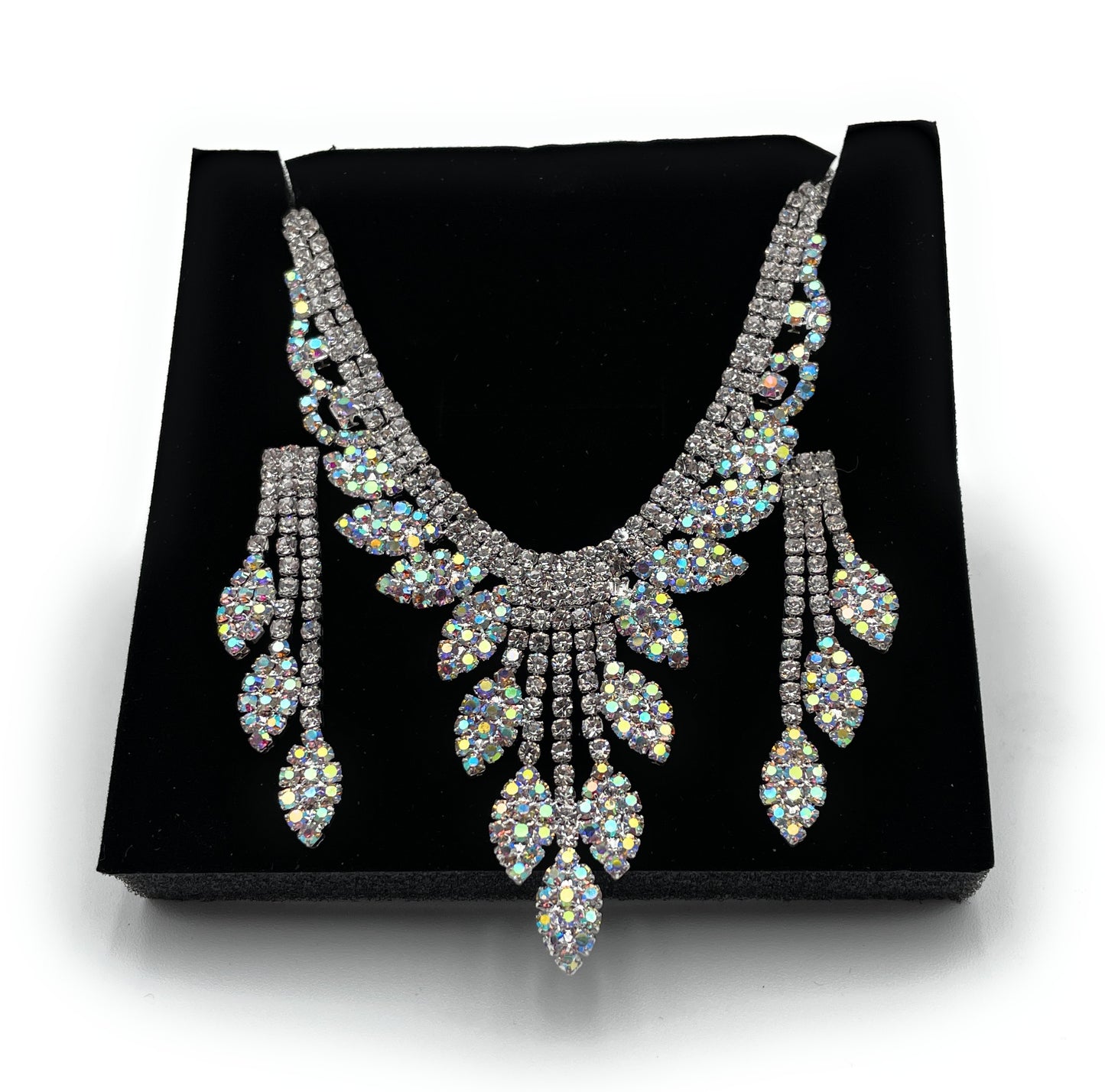 Leaf Pattern Rhinestone Necklace and Earring Set