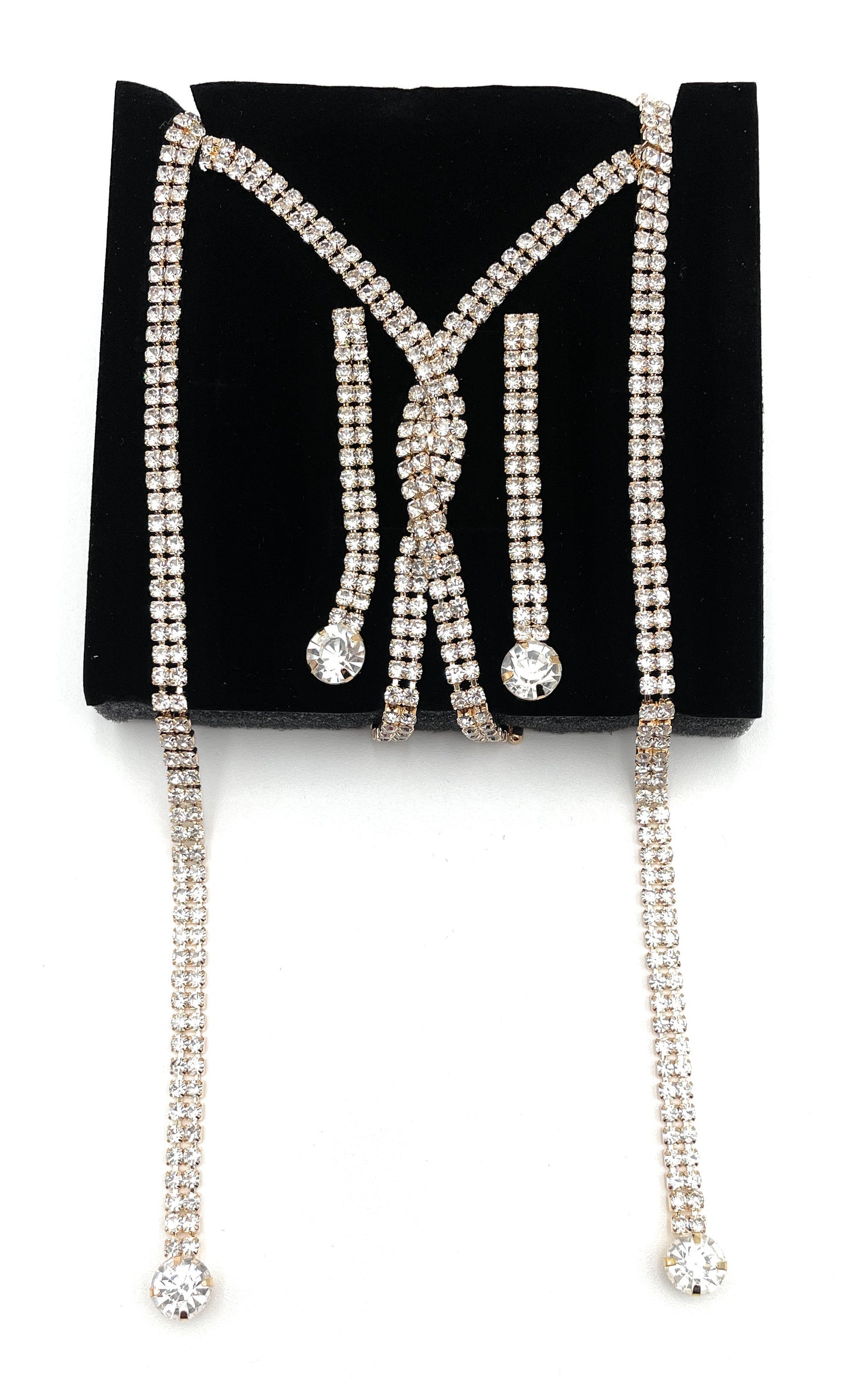 Two Line Rhinestone Twist Y Necklace with Earrings