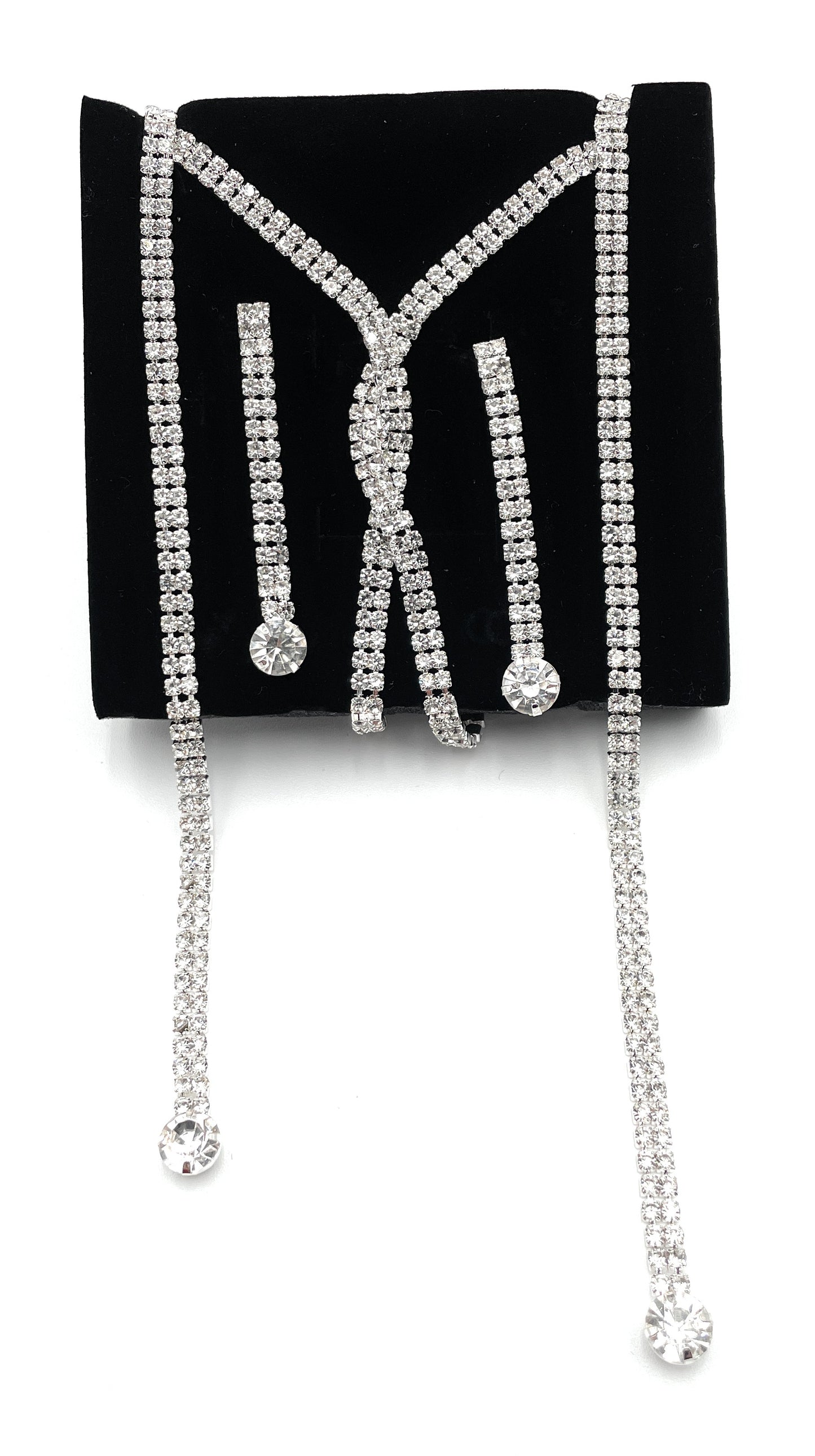 Two Line Rhinestone Twist Y Necklace with Earrings