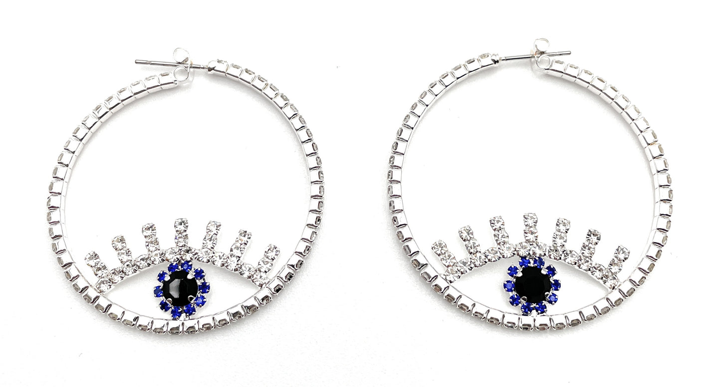 Evil Eye Hoop Rhinestone Earrings