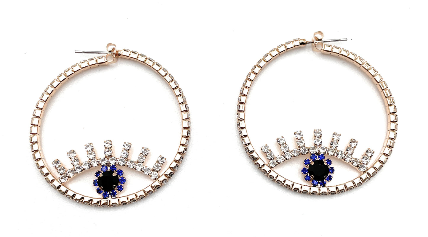 Evil Eye Hoop Rhinestone Earrings